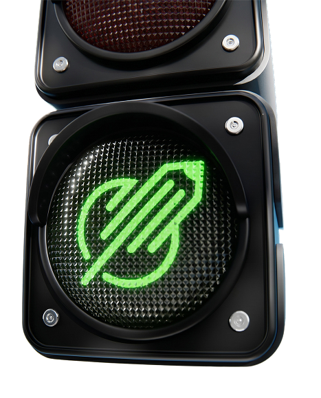 Traffic light showing a green Doodl Space logo