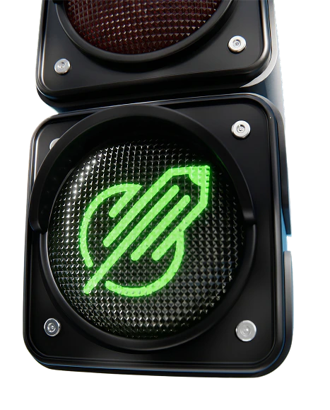 Traffic light showing a green Doodl Space logo