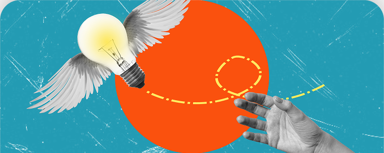 Creative design showcase — flying lightbulb with wings