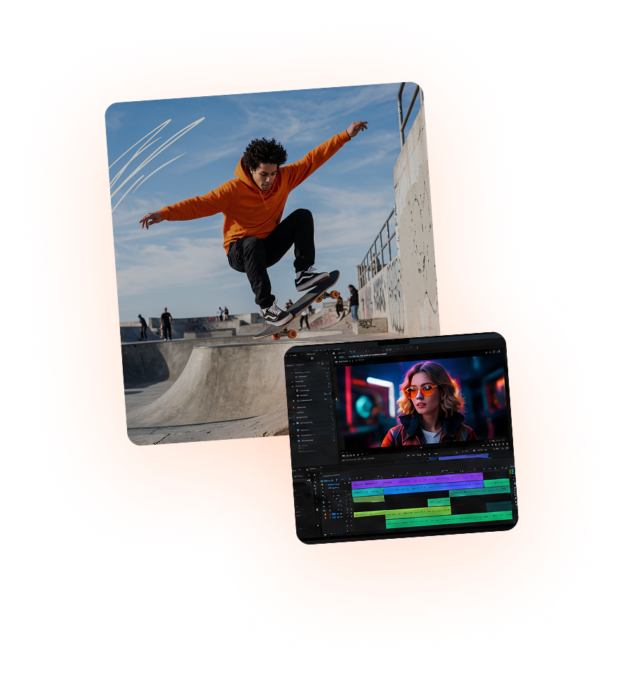 Motion Graphics — skateboarder and video editing iPad